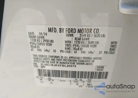 2015 Lincoln Mkx from USA, damaged, VIN 2LMDJ8JKXFBL20575